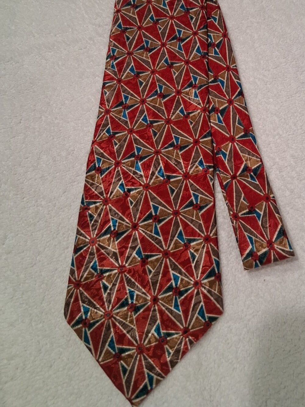 Vintage Christian Dior Monsieur Men's Tie Red Gold Aqua Geometric Print